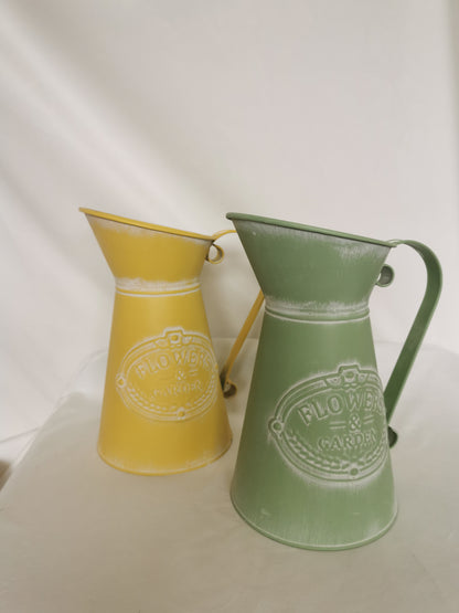 Milk Jug Look Tin Vase Ribbed Neck