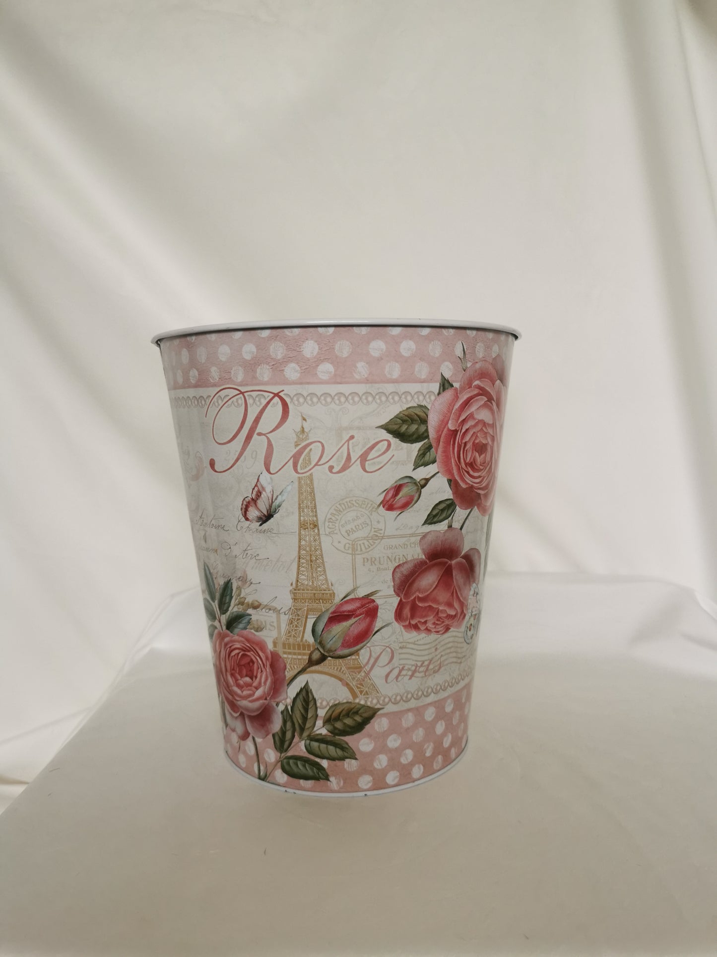 Flower Printed Round Tin Bucket