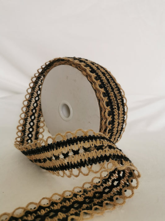 Hessian Ribbon Black and Brown (3cm x 10yard)