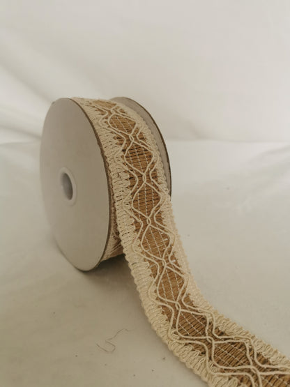 Hessian Ribbon Creamy and Brown Tight Weave (3cmx 10yard)