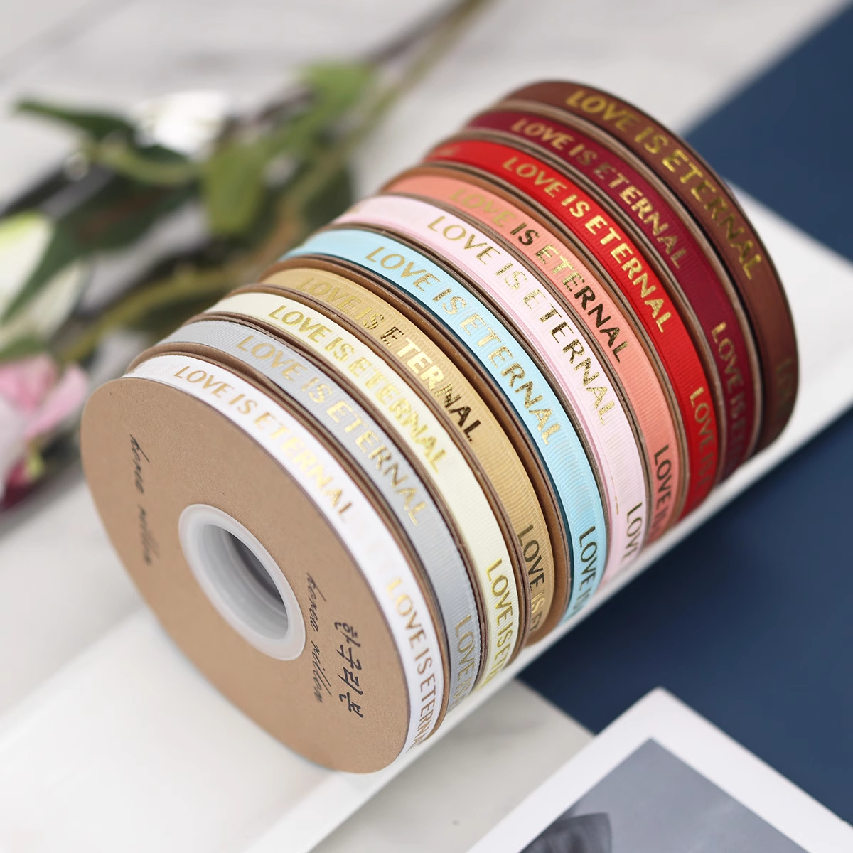 Grosgrain Ribbon with Letter Bronzing (1cm x 100 yard)